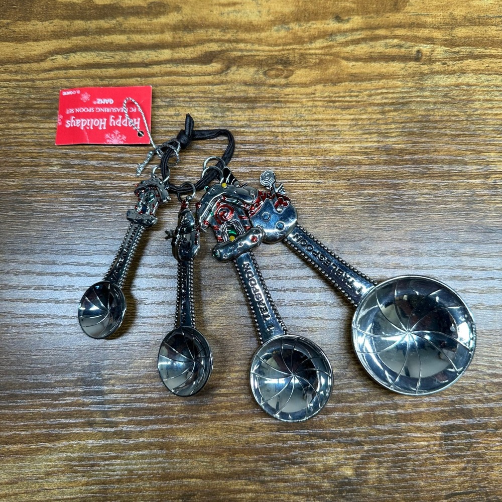 Ganz Happy Holidays Snowman Measuring Spoon Set 4 PC Silver Tone Enamel ER19461